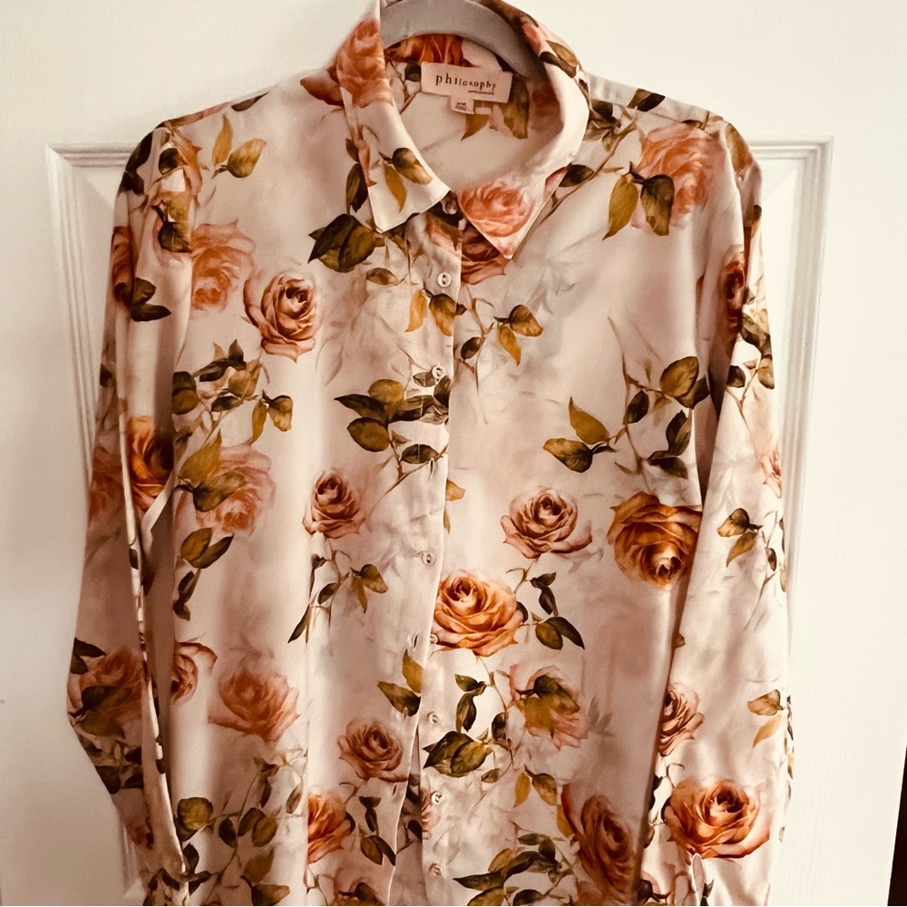 Philosophy Peach and Green Floral Top